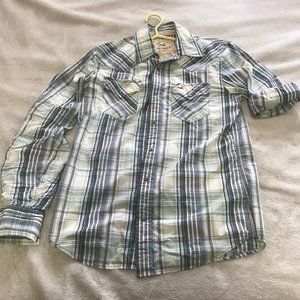Hollister Plaid Blue/Green Long Sleeve Shirt Small